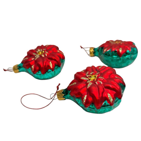 Vintage NOS Dayton Hudson Wreath Blown Glass Christmas Ornaments Red Green Set 3 - Picture 4 of 6